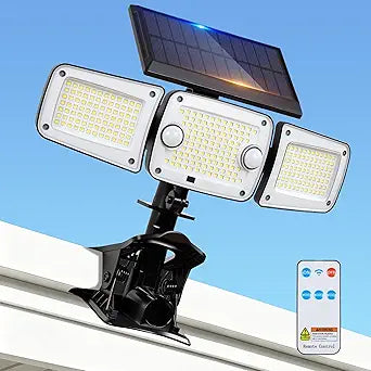 3 Heads Clip on Solar Lights Outdoor No Tools, 280 LED Solar Flood Light with Motion Sensor, 270 Wide Angle, 3 Modes Remote Control, IP65 Waterproof Security Lights for Fence Yard Garage Patio (1)