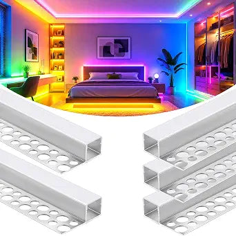 5 Pack Plaster-in Drywall LED Channel, 3.3FT/1M Trimless Recessed Aluminum Profile with Milky Cover, Mud-in LED Strip Diffuser for Ceiling, Wall & Strips Lighting (Light NOT Included)