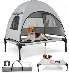Elevated Outdoor Dog Bed with Canopy Cooling Camping Tent, Removable Shade, Off-Ground Cot, Small