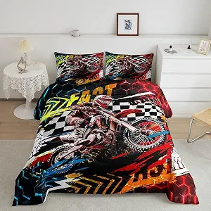 jejeloiu Motocross Rider Comforter Set Twin Size Boys Girls Teens