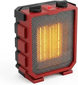Comfort Zone 1500W Portable Electric Space Heater with Fan Γ Ceramic Utility Heater with Adjustable Thermostat, 3 Modes, Foldable Handle & Tip-Over Protection Γ Red