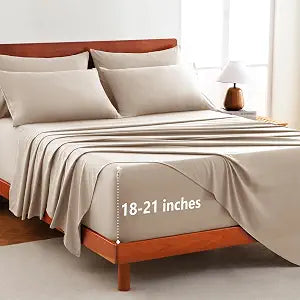 CozyLux Extra Deep Pocket King Size Sheets Set - 6 Piece Microfiber King Sheets, Fits Mattress up to 21", Oeko-TEX Certified, Breathable Bedroom Decor Bedding, Easy & Secure Fit, Wheat