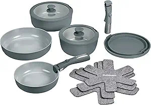 Cuisinart 13-Pc, ClickSmart Nonstick Detachable Handle Ceramic Cookware, Pots and Pans Set, Stackable Space-Saving Design, Compatible with All Stovetops, Induction & Oven Safe, PURELYCERAMIC