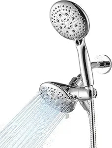 Cobbe Dual Shower Head Combo, 2-in-1 Water Saving System with 59-Inch Stainless Steel Hose, 1.8 GPM Rainfall and Handheld Spray, 3-Way Diverter with Anti-Swivel Lock Nut, Chrome