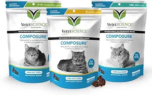 VetriScience Composure Calming Chews for Cats Supports Relaxation & Balanced Behavior During Travel & Vet Visits, Daily Stress & Anxiety Support Supplement, Mixed, 30 Count, 3 Pack