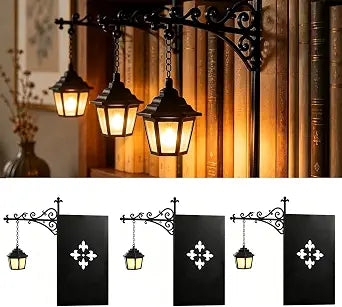 3 PCS Library Lantern Mini Bookshelf Lamp, Vintage Hanging Bookshelf Lantern, Bookshelf Light with Bookend-Style Base, Book Shelf Light Slides Between Books, Gift for Book Lovers