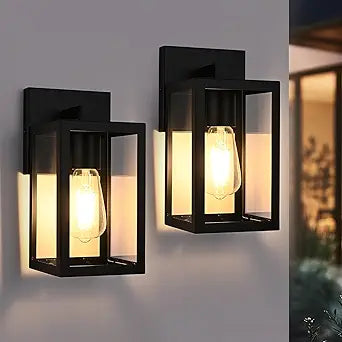 TODOLUZ 2-Pack Outdoor Wall Sconce, 1-Light Black Waterproof Porch Wall Light Fixture for Front Door Patio Garage Doorway, E26 Bulb Base