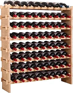 Wine Rack Bamboo Wood Stackable Storage Freestanding Wooden Wine Rack Wine Cooler 72 Bottle and 90 Bottle (72 Bottle)