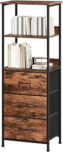 Somdot 5 Tier Bookshelf with Drawer, Tall Bookcase with Shelves, Bookshelf Desktop Organizer, Display Standing Shelf Units for Living Room, Bedroom, Study Room,Wood Grain Print