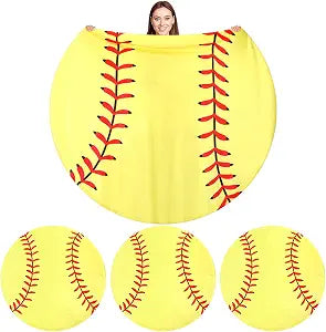 Peryiter 4 Pack 60" Softball Round Throw Blanket for Teens Adults Soft Flannel Novelty Sport Team Gift for Sports Team Players Coach Birthday Senior Night Bulk Gifts