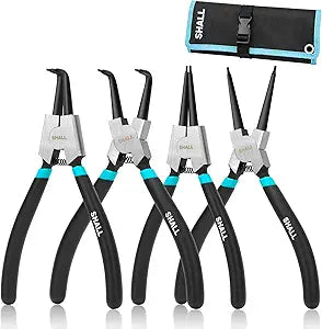 SHALL 4PCS Snap Ring Pliers Set, 7-Inch Internal External Circlip Pliers, Straight Bent C-clip Pliers Lock Ring Pliers, 5/64" Tip, Heavy Duty Reverse Pliers for Ring Remover Retaining w/Portable Pouch