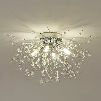 Modern Small Crystal Ceiling Light Fixture, 4-Light Chrome Crystal Sputnik Firework Chandelier, Semi Flush Mount Ceiling Light Fixtures for Bedroom Kitchen Hallway Entryway Bathroom(H9.5'' x W17.7'')