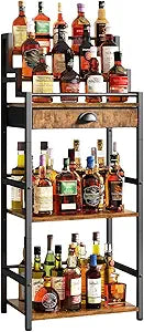 IBUYKE Stepped Wine Rack Freestanding Floor,Bar Cabinet with Drawer and Display Shelf for Whiskey,Corner Liquor Bottle Display Cabinet for Home,Living Room,Dining,Brown UTMJ915H