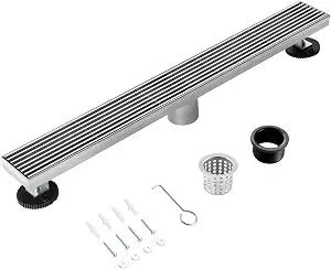 32 Inch Linear Shower Drain, Brushed Nickel Shower Drain, Removable Grate, 304 Stainless Steel, Easy to Install and Clean for Bathrooms (Drain Base Not Included), LSD-15C-32S