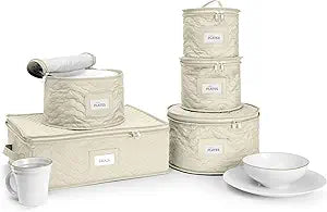 Sorbus China Storage Containers - 5 Pc Quilted Set for Moving & Transporting Dinnerware, Dishes, Round Plates, Glassware, Cups & Mugs with Felt Plate Protectors - Fine China Glass, Plate Storage Cases