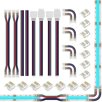 BTF-LIGHTING FCOB COB 10MM 4PIN Connector Kit for PWM FCOB COB RGB LED Strip Lights,L-Shaped,Dual-End with Wire,Gapless Connector,Strip to Wire,4pin JST,4-PIN 22AWG
