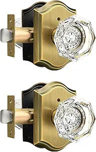 Gobrico Privacy Door Lock Sets Crystal Knobs Heavy Duty Door Hardware,Keyless Bath/Bed Door Knobset with Lock Inside,Push Pin Button,Antique Brass Arched Rosette,2 Pack