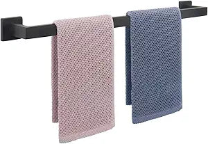 NearMoon Towel Bar, Bath Accessories Premium Thicken Stainless Steel Square Shower Towel Rack for Bathroom, Towel Holder Wall Mounted (2 Pack, Matte Black, 24 Inch)
