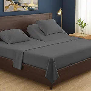 Mattress-Homes Top Split King Sheets Sets for Adjustable Bed 34" Inch Down Sheets Split Head King 600 Thread Count Soft & Smooth Cotton 4 Piece Set fits up to 18 Inch Deep Pocket Dark Grey Solid