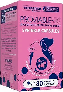 Nutramax Proviable Probiotics for Dogs and Cats, Daily Digestive Health Supplement with Multiple Strains of Bacteria, Cat and Dog Probiotics Plus Prebiotics, 80 Capsules