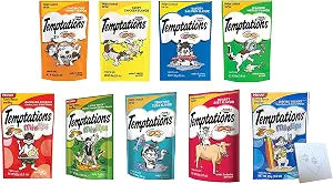 Temptations Cat Treats Temptations Huge Variety Pack, All 9 Flavors: Chicken, Medley, Turkey, Tuna, Catnip Fever, Beef, Surfer, Cookout 1 Pet Paws Notepad (9 Bags Total, 3 Ounces Each), 10 Piece Set