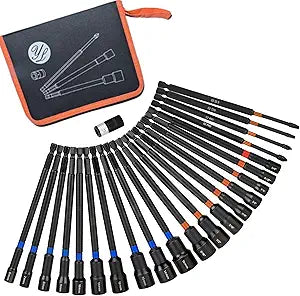 23 PCS Magnetic Nut Driver Set SAE & Metric, 6 Inch Extra Long Nut Driver Set for Impact Drill, Power Nut Setter, Extended Reach Nut Driver Bit Set 1/4"-9/16" 6-15mm PH1, PH2, SL5, T20