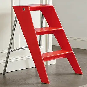 HOTEAGLE Modern Folding Chair - Multifunctional Design Doubles as Step Stool & Storage Shelf, Sturdy Engineering Plastic for Kitchen, Dining & Bistro,Red