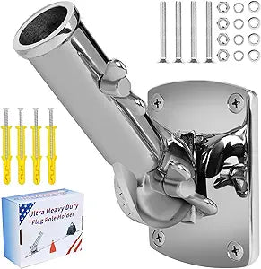 316 Stainless Steel Flag Pole Holder, Marine Grade Ultra Heavy Duty Flag Pole Mount, Outside House Flag Pole Bracket, Flagpole Mounting Bracket, Outdoor Adjustable Flag Holder - Mirror Polishing, 1 in