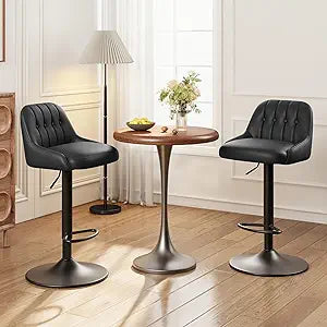 MALOL Bar Stools Set of 2, Swivel Bar Chairs, Modern Adjustable PU Leather Upholstered Barstools Counter Height with Tufted Back for Bar, Kitchen Counter Island, Dining Room, Black