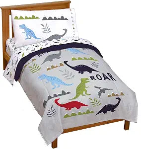 Trend Collector Dinosaur Toddler Size Comforter Set 4 Piece Bedding, Gray