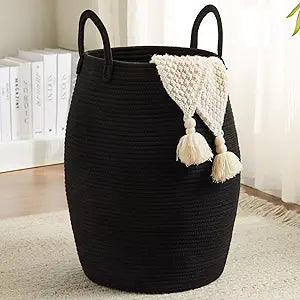 105L Extra Large Laundry Hamper Basket by Fiona's magic, Woven Tall Clothes Hamper for Storage Blanket, Toys and Dirty Cothes in Bedroom and Living Room Organizer, Black