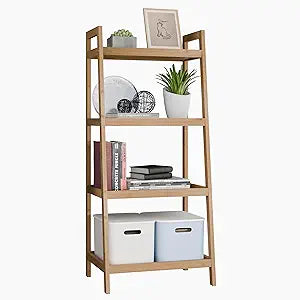 SMIBUY Bamboo Ladder Bookcase, Bathroom Storage Rack Organizer, 4 Tier and 5 Tier Freestanding Plant Display Stand Space Saver Shelves for Bedroom, Kitchen, Balcony (Natural, 4 Tiers (39" H))