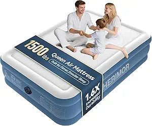 CHERIMOR Queen Air Mattress with Built-in Pump, 1500 lbs Heavy Duty Support, Firm Support Inflatable Mattress, 16" Raised Blow Up Bed, Fast 3 Minute Inflation, Portable Airbed for Home Guests Camping
