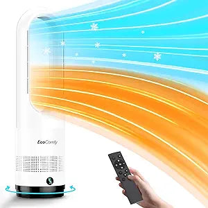 Bladeless Tower Fan for Bedroom, 22Inch 1400W Space Heater & 40W Cooler Fan Combo with Remote, Overheat & Tip-Over Protection, 80┬░ Oscillating, 9H Timer, LED Display for Bedroom, Kitchen, Office