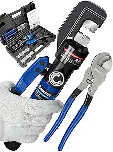 AMZCNC Hydraulic Crimping Tool and Cable Cutter Hydraulic Cable Lug Crimper 10 US TON 12 AWG to 00 (2/0) Electrical Terminal Cable Wire Tool Kit with 9 Die