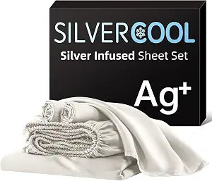 Bamboo Viscose & Silk Blended Silver Infused King Bed Sheets, 10% Silver for Permanent Self-Purifying & Clear Skin & Acne-Prone, Cooling Sheets Bedding for Hot Sleepers, Natural Odor Control Sheets