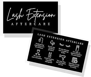 Lash Aftercare Extension Cards | 50 Pack | Eyelash False 2 x 3.5��� inches Symbols 2-3 Week Refill Instructions Minimalist White and Black How to Care for Your Extensions lash Artists Hand to cus