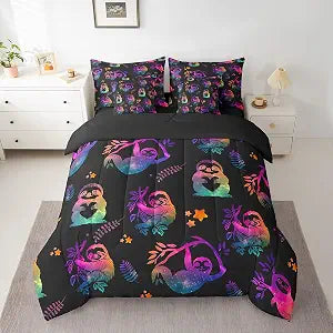 Feelyou Kids Cute Sloth Bed in a Bag Neno Cartoon Sloth 7 Piece Bedding Set Full Size for Boys Girls Animal Sloth Comforter Set with Sheets Sloth Bed Set