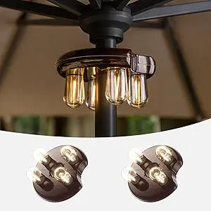 Patio 2 Packs Umbrella Light with LED Edison Bulbs, Battery Operation Cordless-Outdoor Umbrella Pole Lights with 2 Lighting Modes for GardenPatio, Backyard, Camping or BBQ - Brown