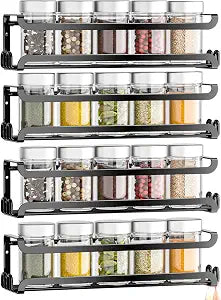 LUCYCAZ 4 Pack Wall Mounted Spice Rack for Kitchen Cabinet,RV,Camper,Black