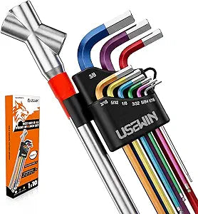 Hex Key Set Ball End SAE Allen Wrench Set, 10-Pack Includes Triple Handle, S2 Steel Extra Long (1/16" to 3/8"), Labor-Saving for Home & Professional Use