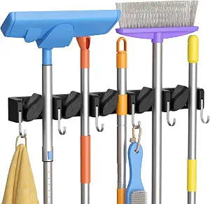 Lifewit Mop and Broom Holder Organizer Wall Mount Non-Slip, 1 Pack, Black