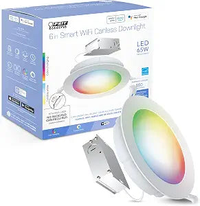 Feit Electric 6" Smart LED Canless Recessed Downlight, 65W EQ, Dimmable, Wifi Enabled, Compatible with Alexa and Google Home Asst, Color Changing, 90 CRI, 850 Lumens