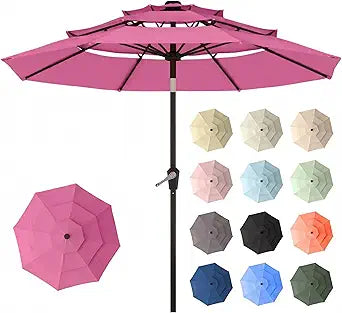 10ft Patio Umbrella, 3 Tier Outdoor Market Table Umbrellas with 8 Fiberglass Ribs and Push Button Tilt, Windproof, Vented Canopy, UV Protection for Deck, Pool, Backyard