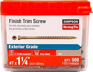 Simpson Strong-Tie FT07114R500 Finish Trim Screw #7 x 1-1/4 in. T10, Trim-Head, Quik Guard, Tan (500-Qty)