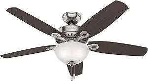 Hunter 52 inch Indoor Ceiling Fan with LED Light - Ceiling Fan with Pull Chain, For Bedroom or Living Room, Standard Mount, No Remote, 5 Blades, Includes Bulbs - Builder Deluxe 53090, Brushed Nickel