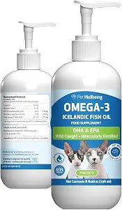 Pet Wellbeing Omega-3 Icelandic Fish Oil for Cats - Wild-Caught, Cold-Water Fish, Healthy Skin and Coat, Joint Health and Mobility, Fatty Acids, Anchovies, Sardines - EPA, DHA - 8 fl oz (236 ml)