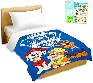 Paw Patrol Bedspread Twin Set for Kids - Bundle with Quilted Bedspread for Twin Bed Plus Stickers, More | Paw Patrol Twin Bedding Set for Boys, Girls
