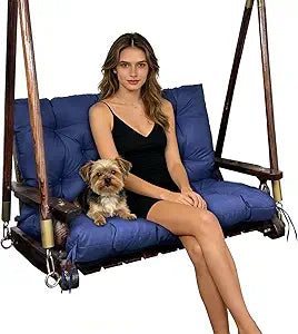 Porch Swing Replacement Cushions: 2-3 Seater Outdoor Waterproof Swing Cushions with Ties - Thick Swing Cushion with Backrest for Garden Patio Furniture Loveseat