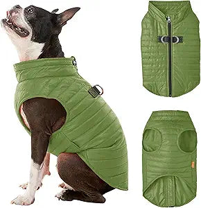 Gooby Puffer Vest - Green, X-Large - Ultra Thin Zip Up Windbreaker with Dual D Ring Leash - Water Resistant Dog Sweater Coat for Small Dogs